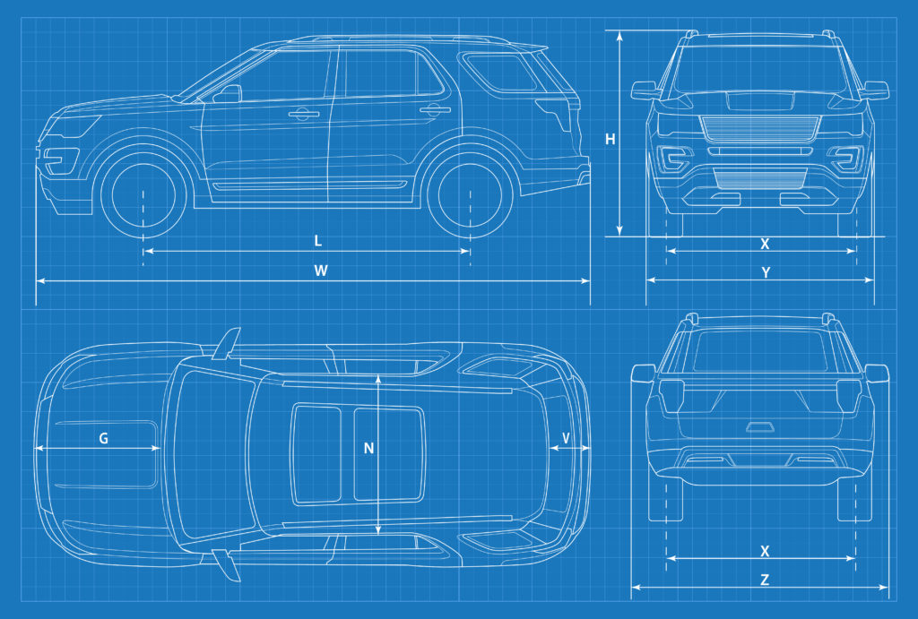 Off-road car schematic or suv car blueprint. Vector illustration. off